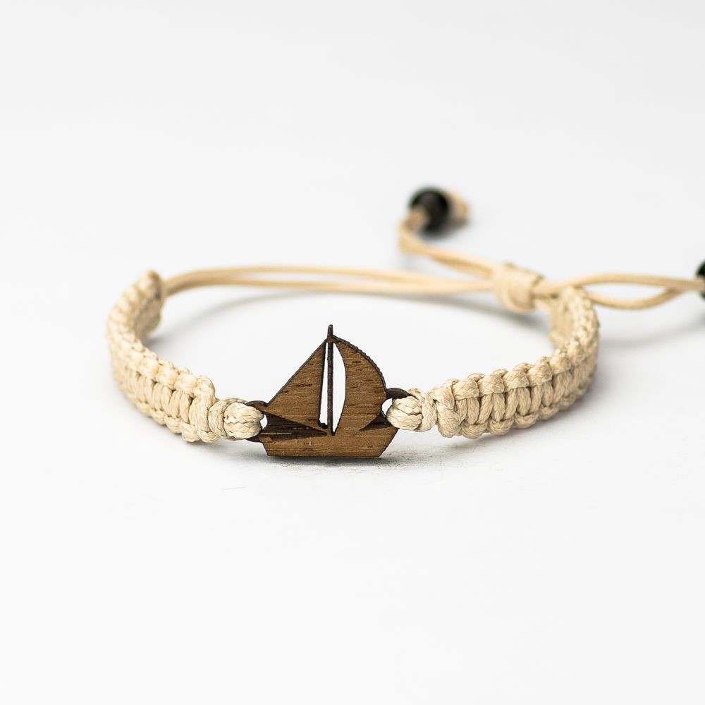 Wooden Bracelet Sail Boat Merbau Cotton