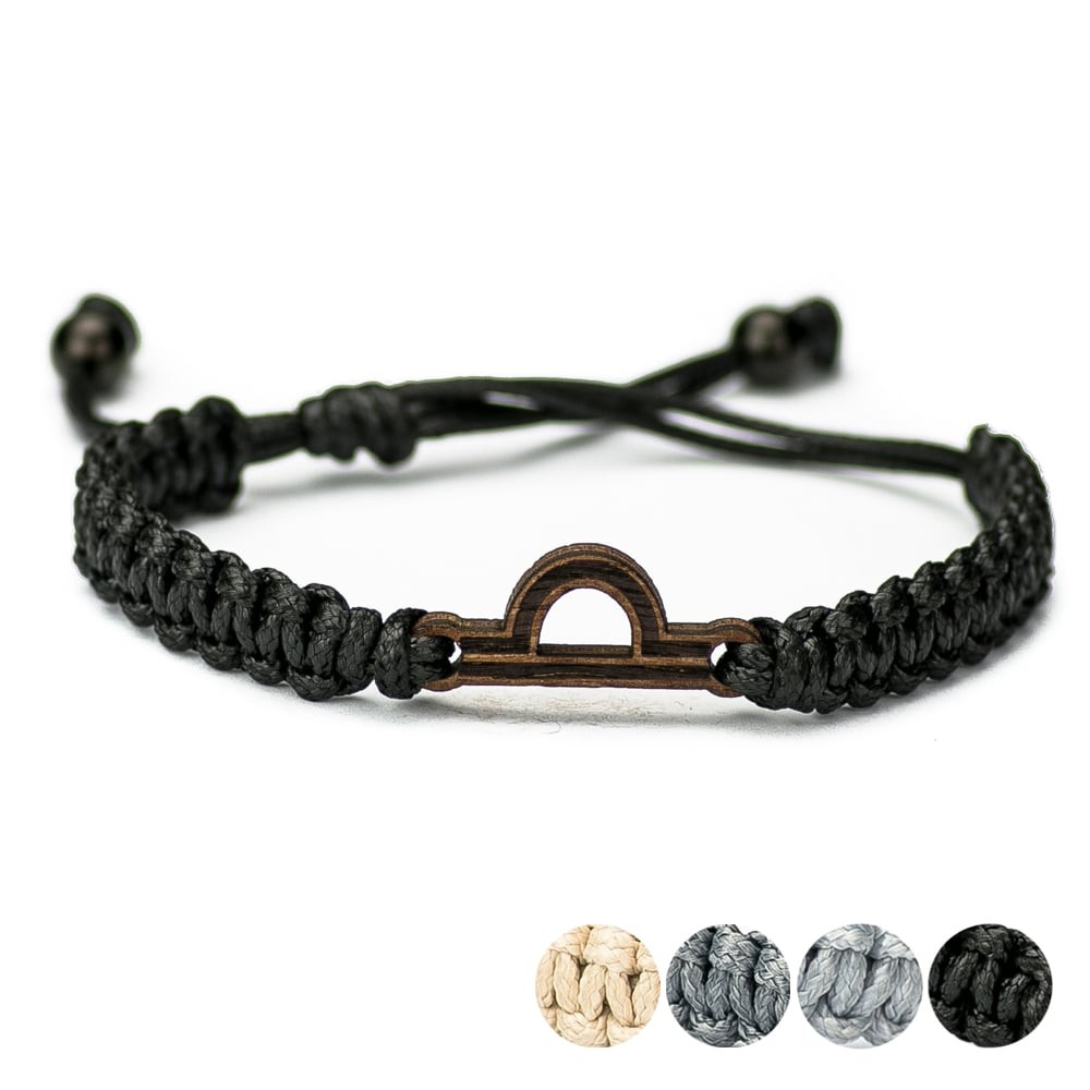 Wooden Bracelet Zodiac Sign - Libra - Merbau Cotton