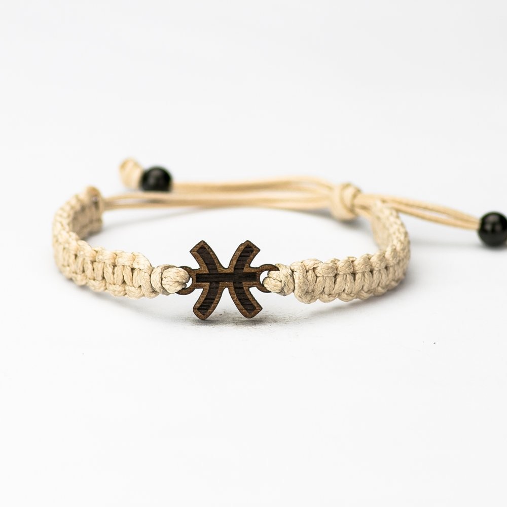 Wooden Bracelet Zodiac Sign - Pisces - Merbau Cotton