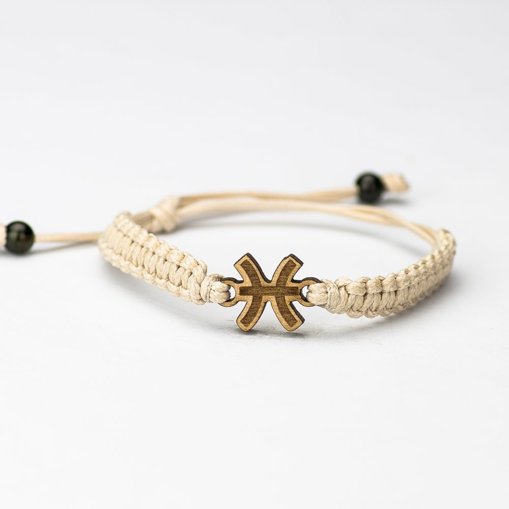 Wooden Bracelet Zodiac Sign - Pisces - Anigre Cotton
