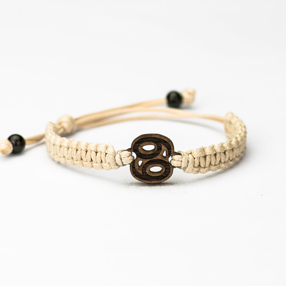 Wooden Bracelet Zodiac Sign - Cancer - Merbau Cotton