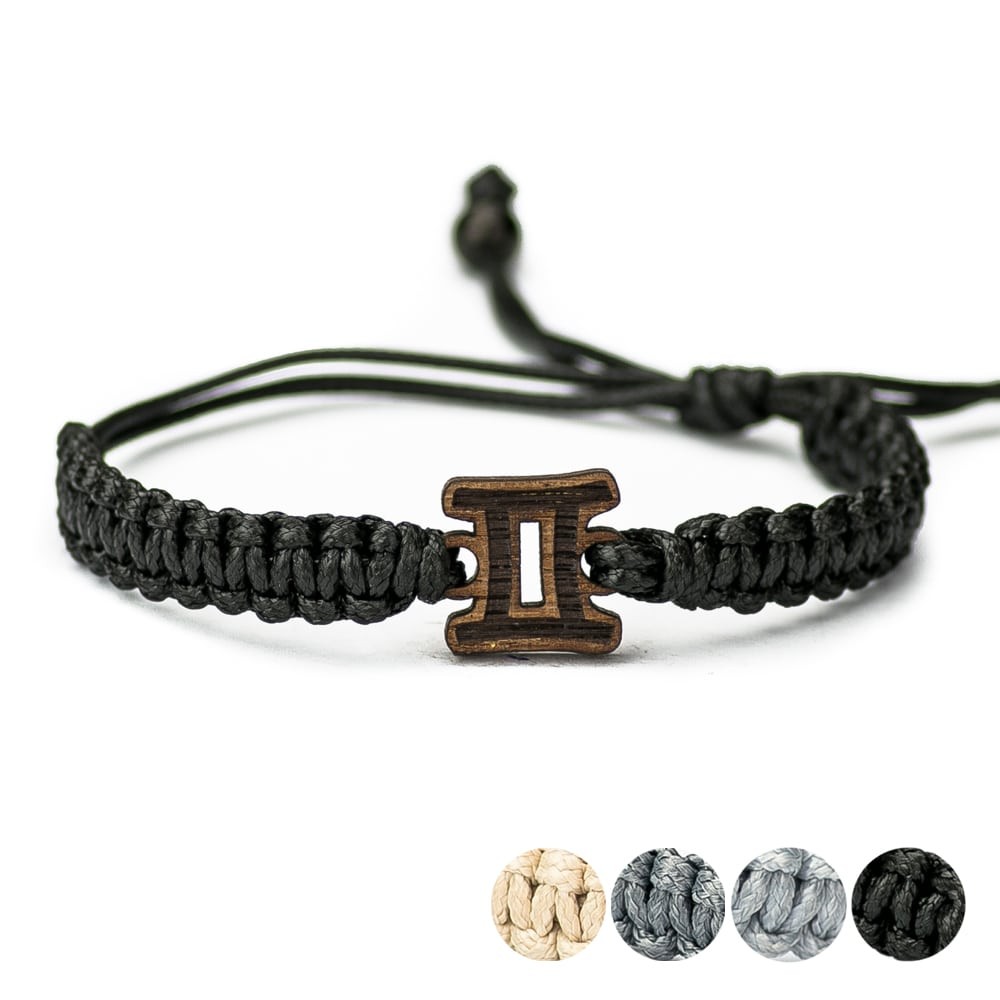 Wooden Bracelet Zodiac Sign - Gemini - Merbau Cotton