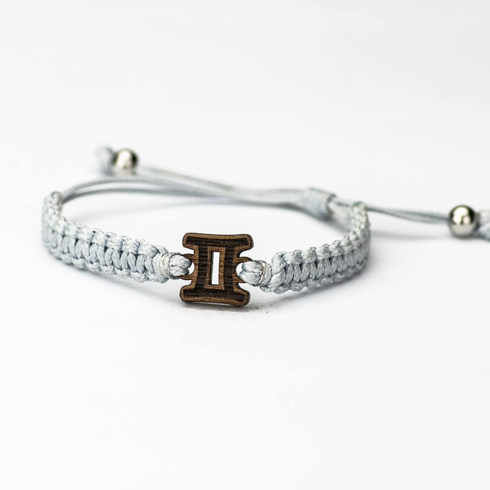 Wooden Bracelet Zodiac Sign - Gemini - Merbau Cotton