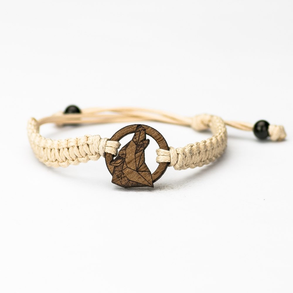 Wooden Bracelet Wolf Geometric Merbau Cotton