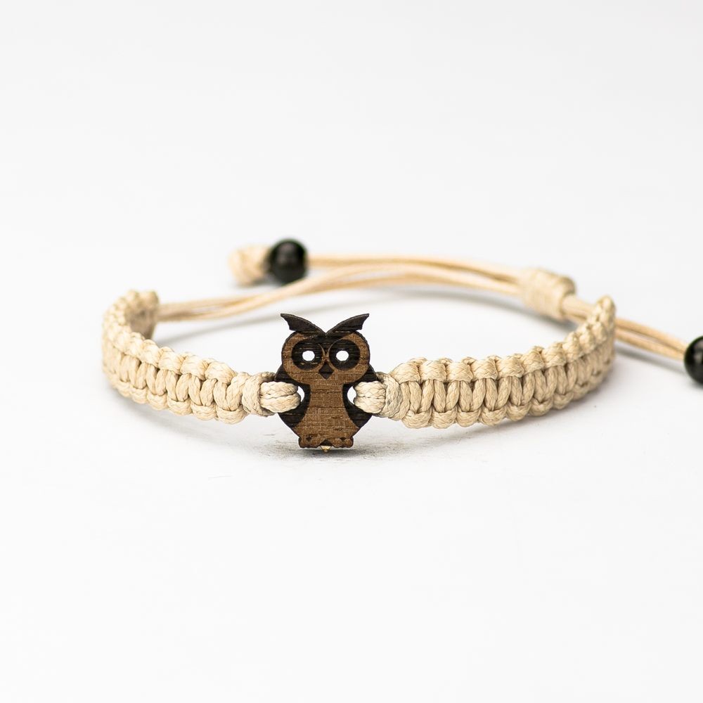 Wooden Bracelet Little Owl Merbau Cotton