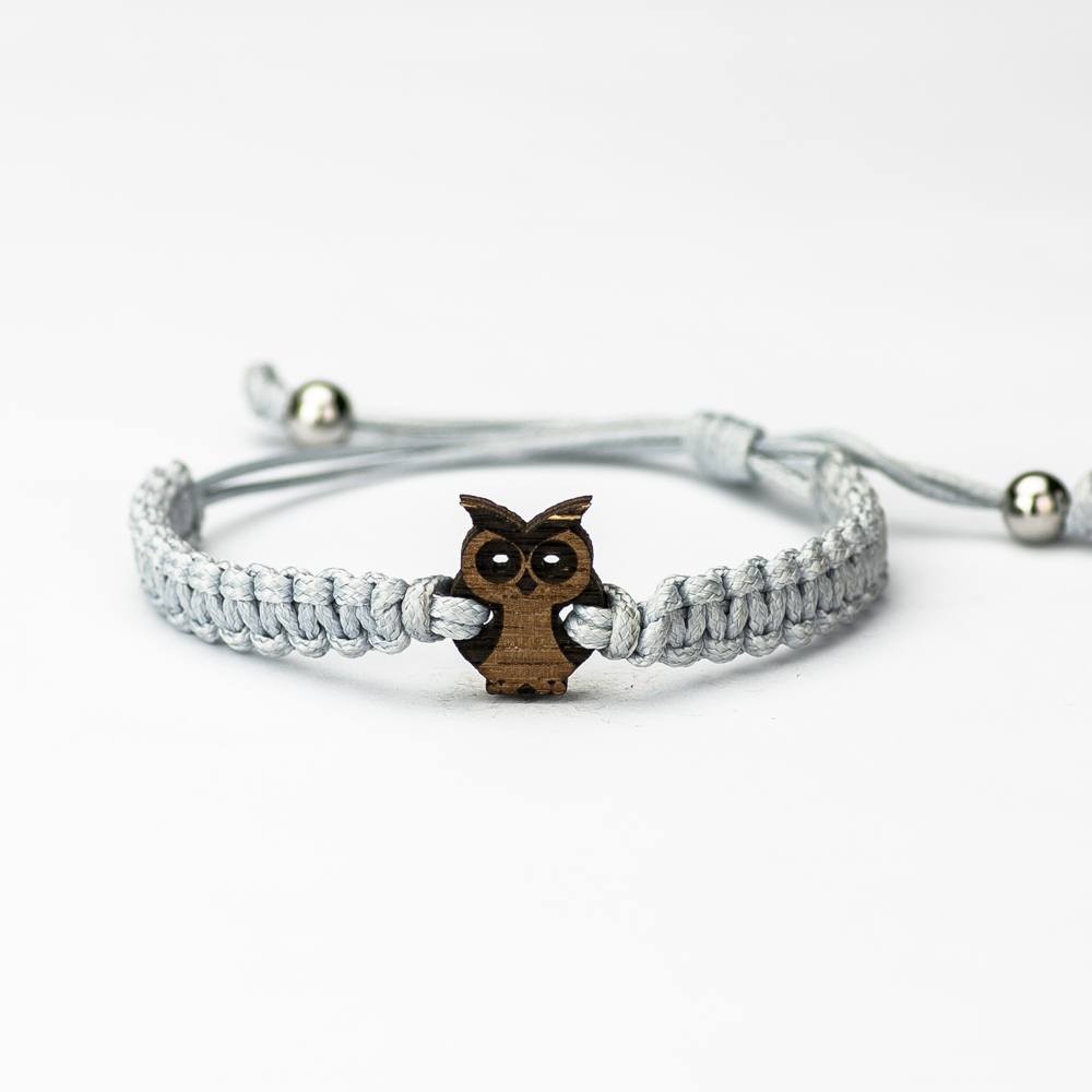 Wooden Bracelet Little Owl Merbau Cotton