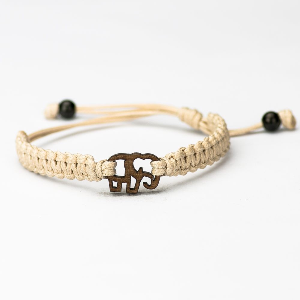 Wooden Bracelet Elephant Merbau Cotton