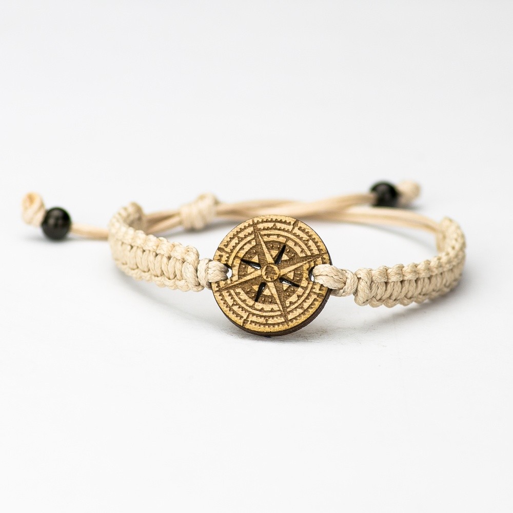 Wooden Bracelet Compass Anigre Cotton