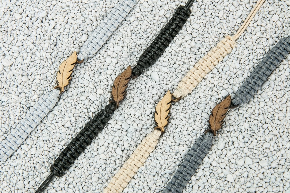 Wooden Bracelet Feather Merbau Cotton
