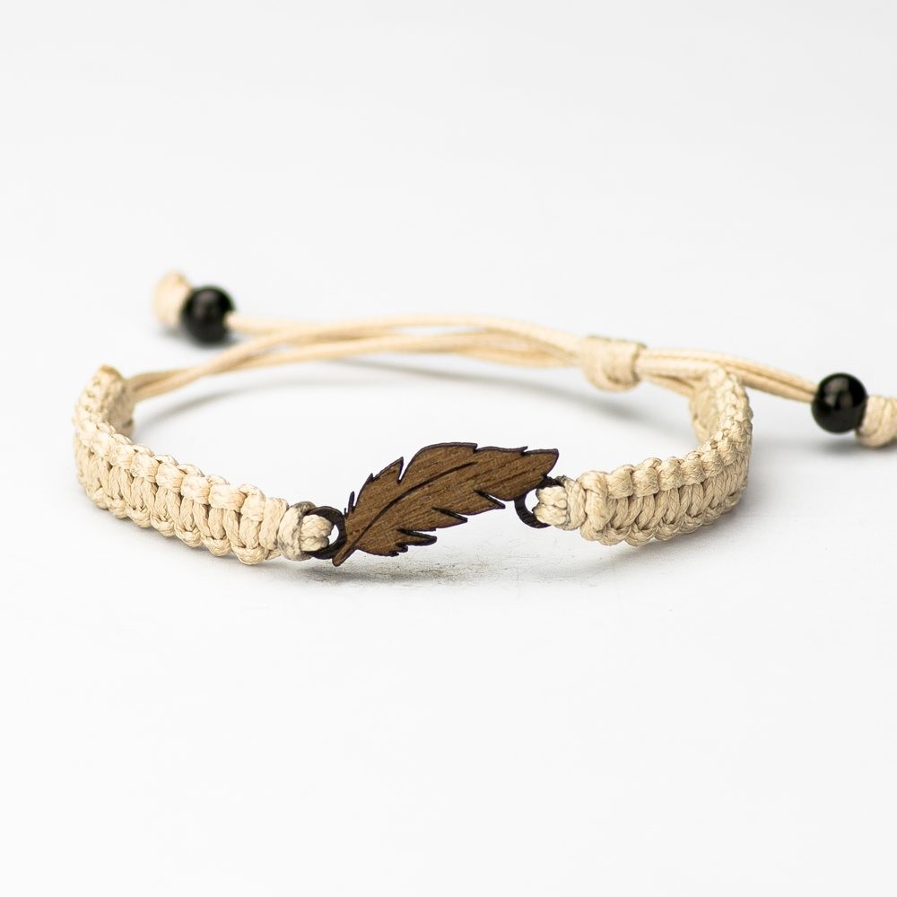 Wooden Bracelet Feather Merbau Cotton