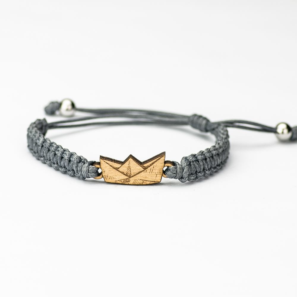 Wooden Bracelet Paper Boat Anigre Cotton