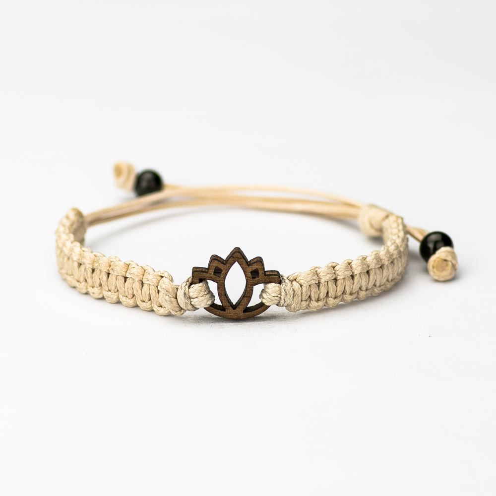 Wooden Bracelet Lotus Flower Merbau Cotton