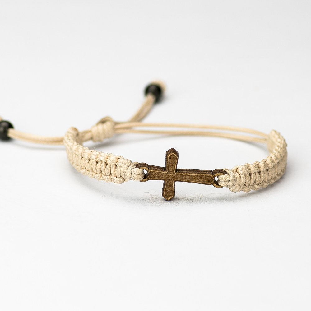 Wooden Bracelet Cross Anigre Cotton