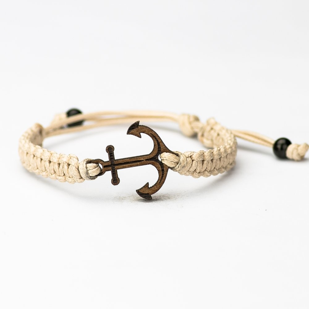 Wooden Bracelet Anchor Merbau Cotton
