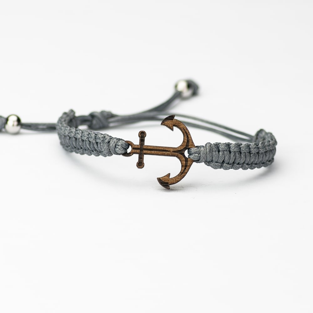 Wooden Bracelet Anchor Merbau Cotton