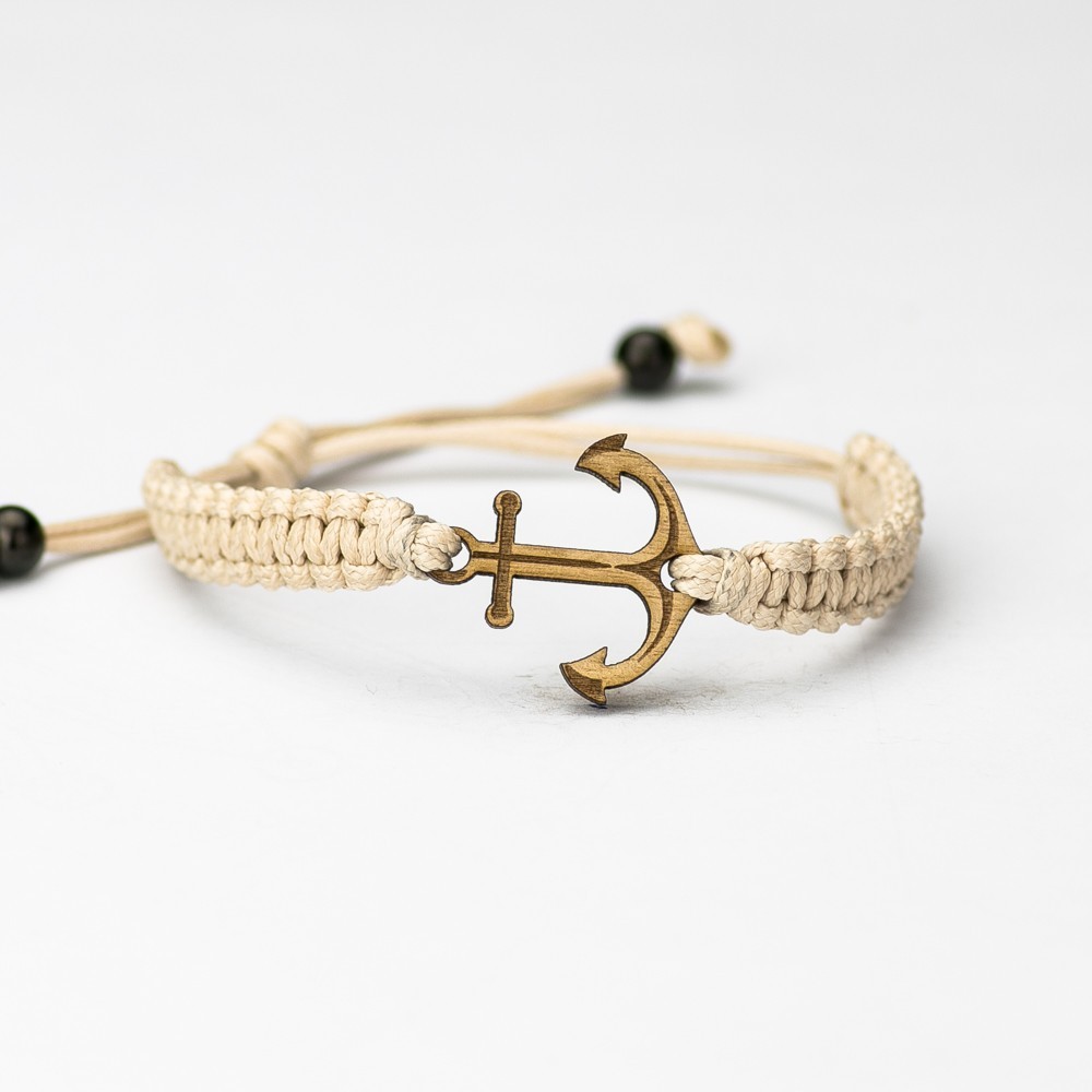 Wooden Bracelet Anchor Anigre Cotton