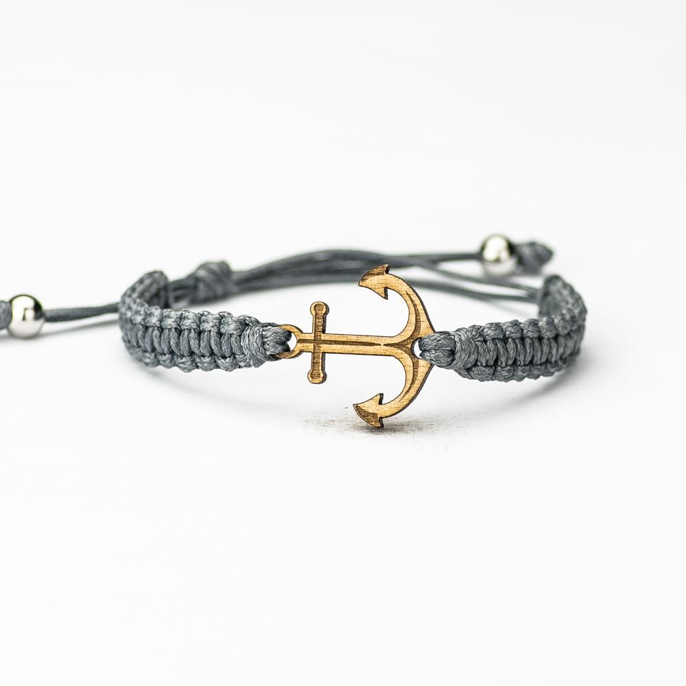 Wooden Bracelet Anchor Anigre Cotton