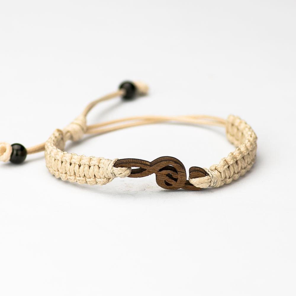 Wooden Bracelet Treble Clef Merbau Cotton