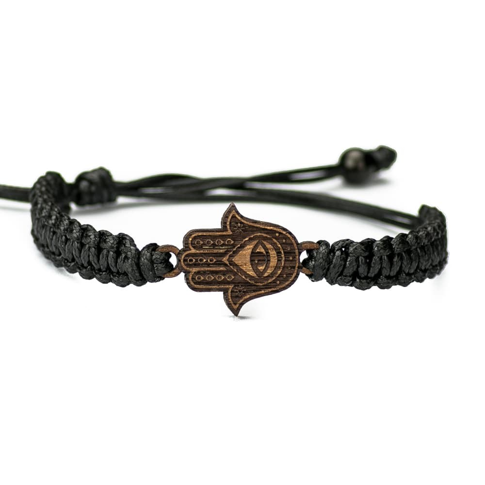 Wooden Bracelet Hamsa Merbau Cotton