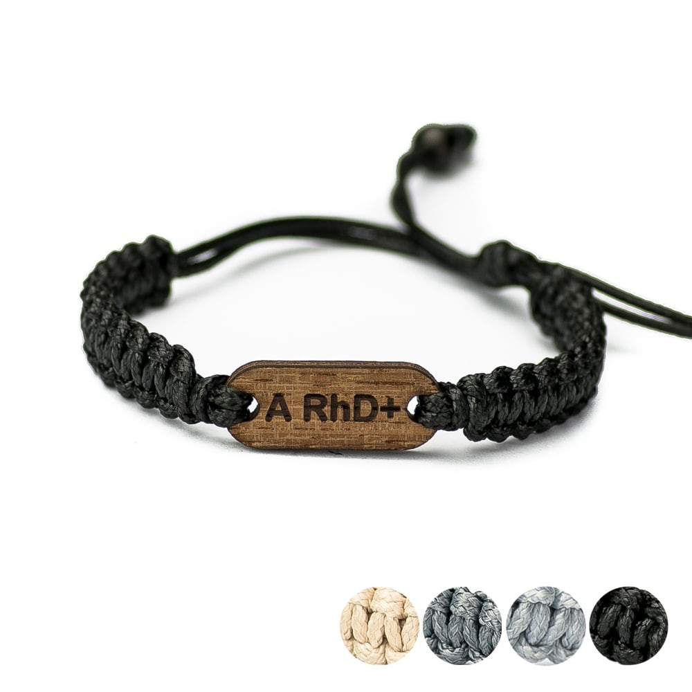 Wooden Bracelet Blood Type Merbau Cotton (Custom)