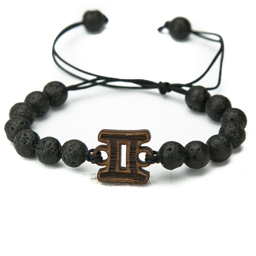 Wooden Bracelet Zodiac Sign - Gemini - Merbau Stone
