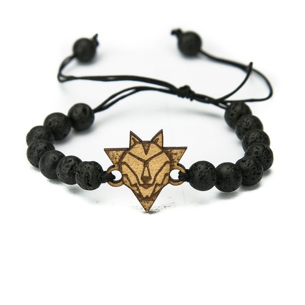 Wooden Bracelet Wolf Anigre Stone