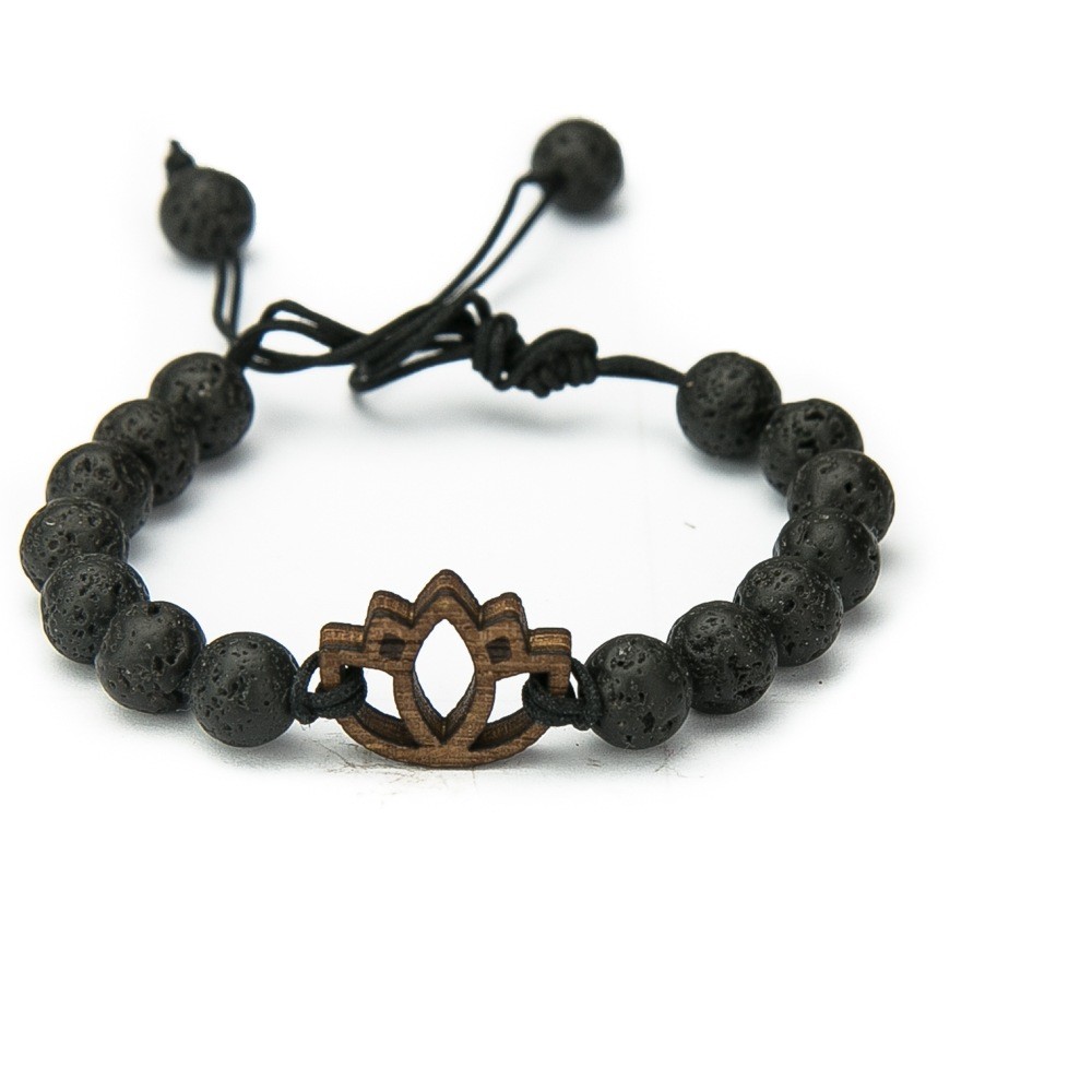 Wooden Bracelet Lotus Flower Merbau Stone