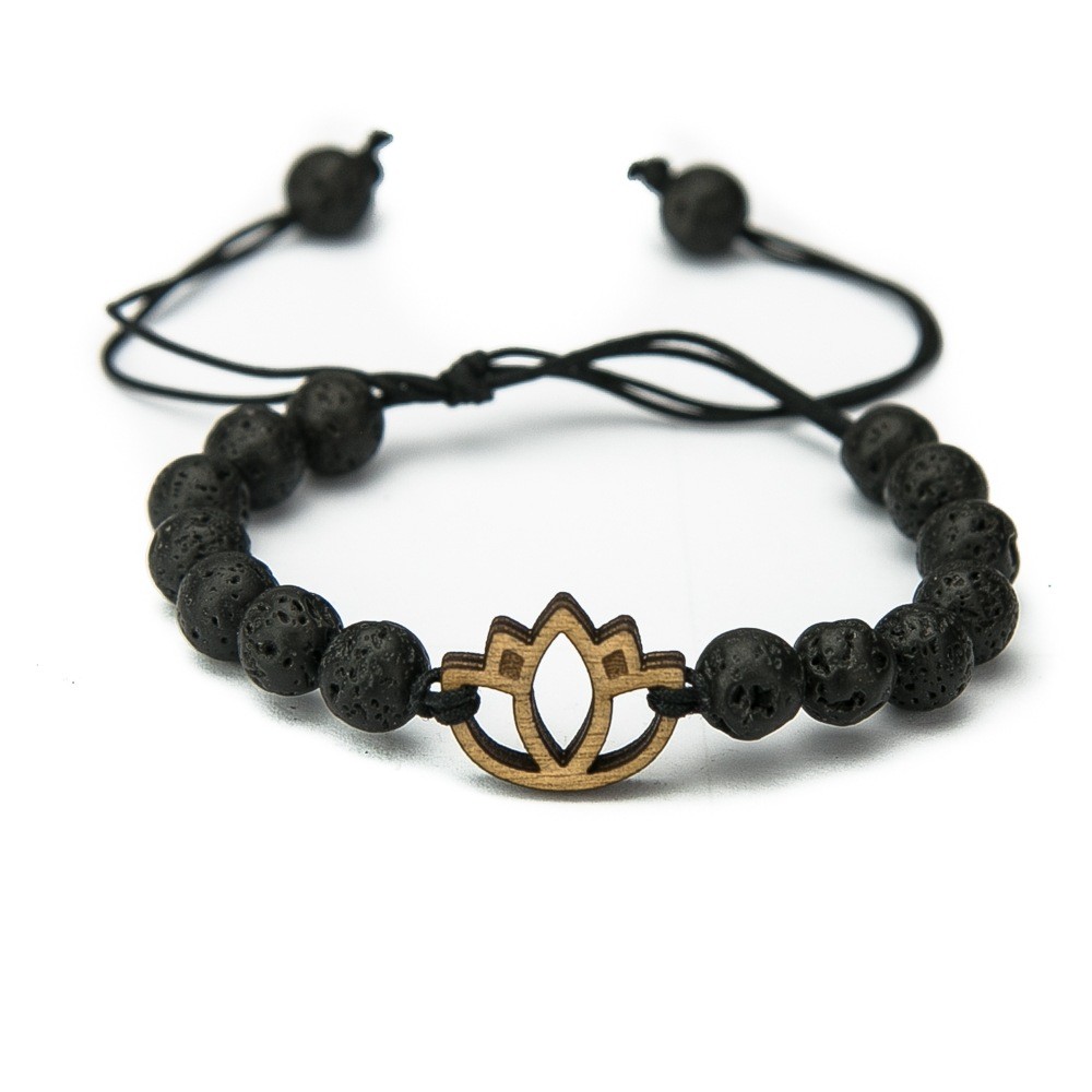 Wooden Bracelet Lotus Flower Anigre Stone