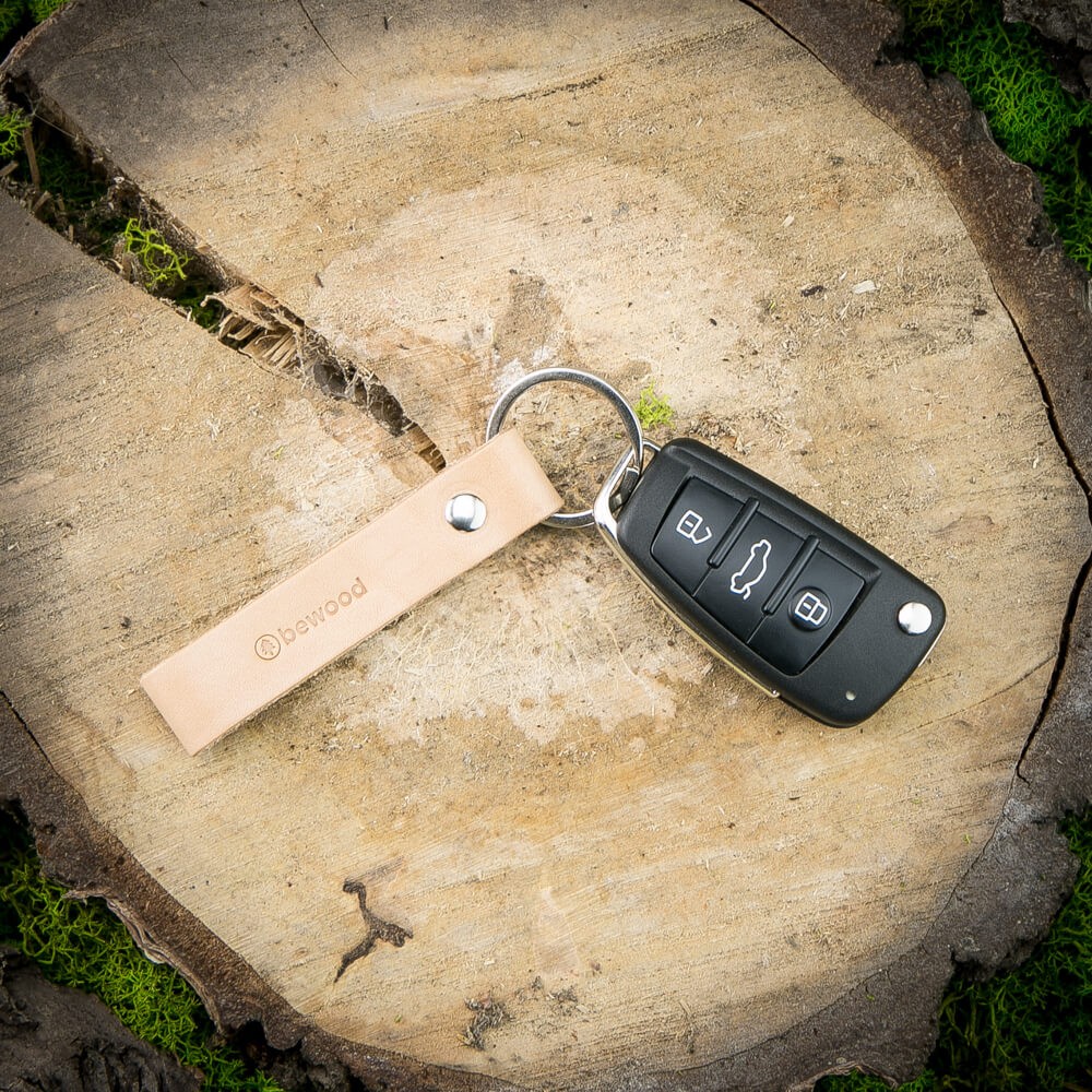 Leather Keychain - Basic - Genuine Leather - Natural