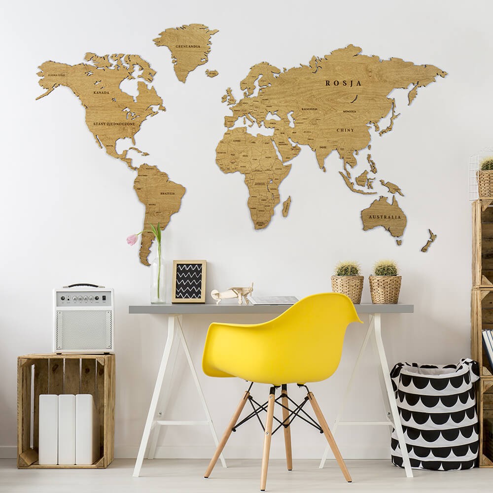 World Map Bewood - Plywood Birch - Oak shade