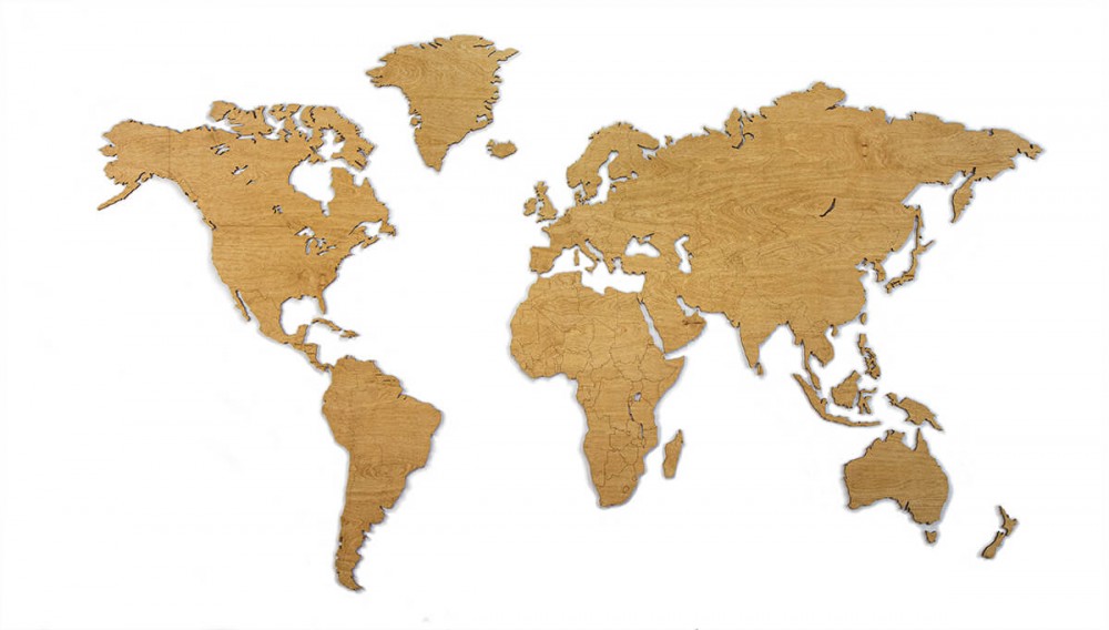 World Map Bewood - Plywood Birch - Oak shade