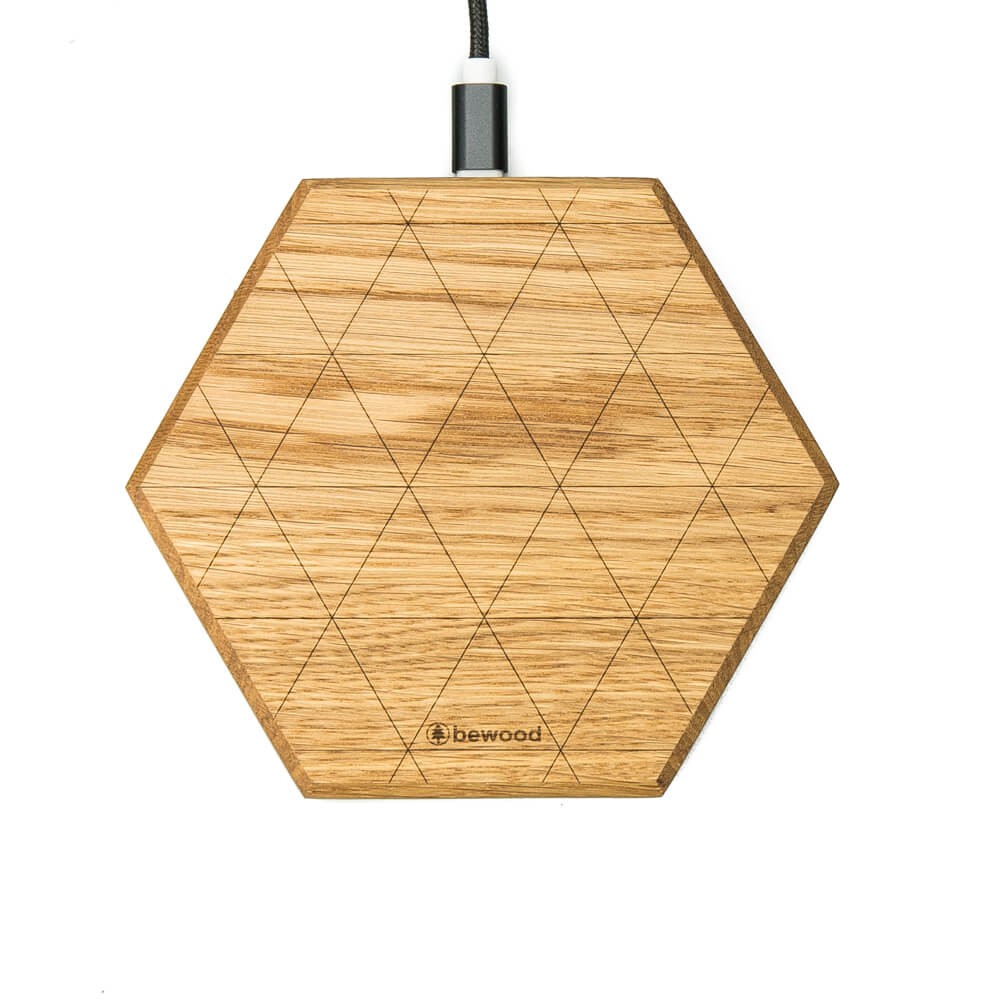 Wireless Charger Bewood Slim Hexagon QI 15W Oak