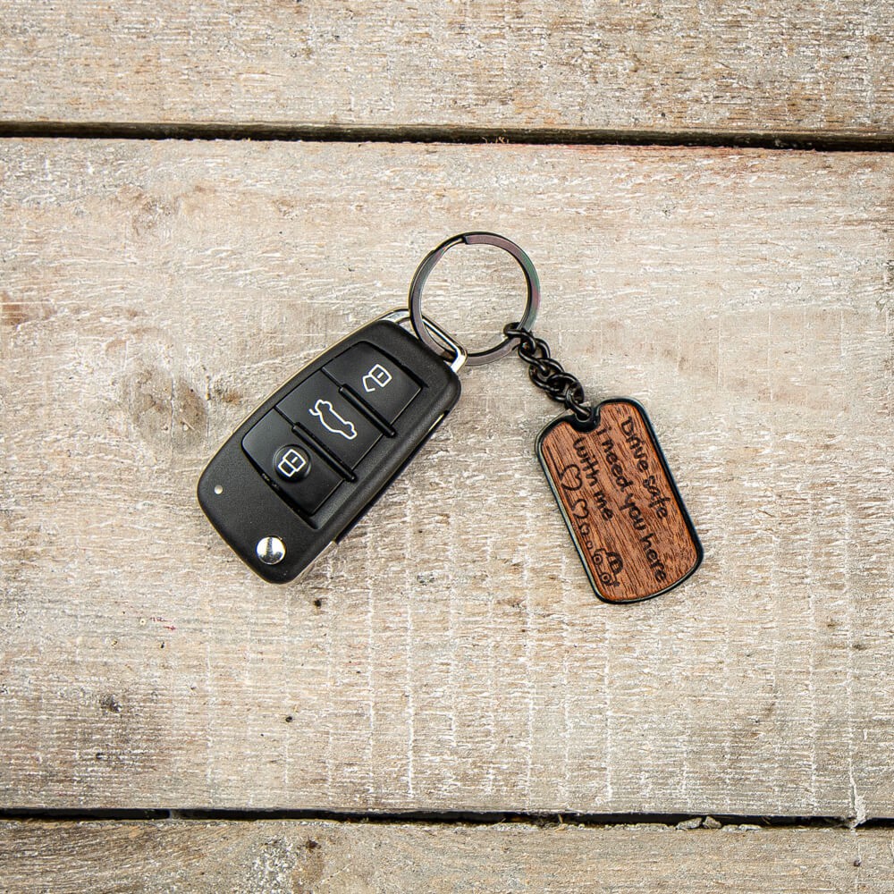 Wooden Keychain DRIVE SAFE BLACK