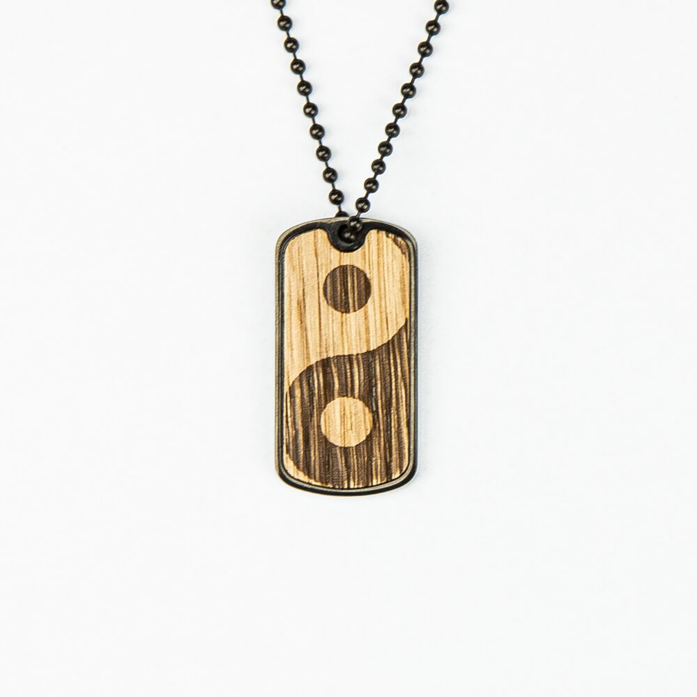 Dog tag Bewood Yin Yang Oak Black