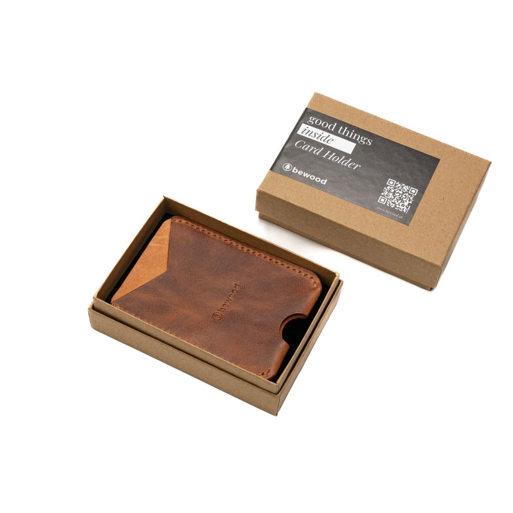Leather card holder Bewood - Classic - Cognac