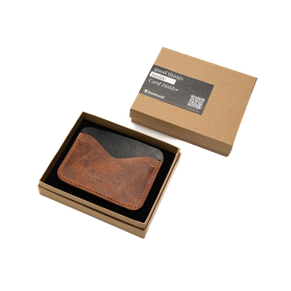 Leather card holder Bewood - Business - Cognac
