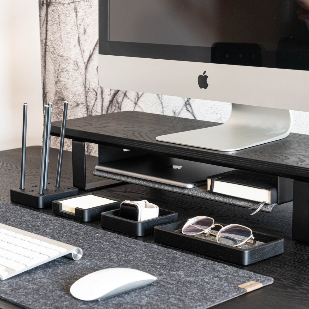 Monitor Stand Desk Shelf Bewood - Black - Black Oak - Short