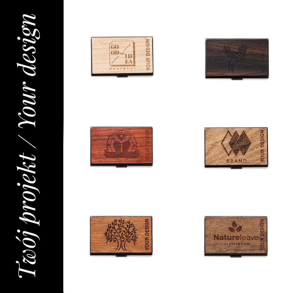 Personalized Wooden Business Card Holder Black - Your Logo - Design