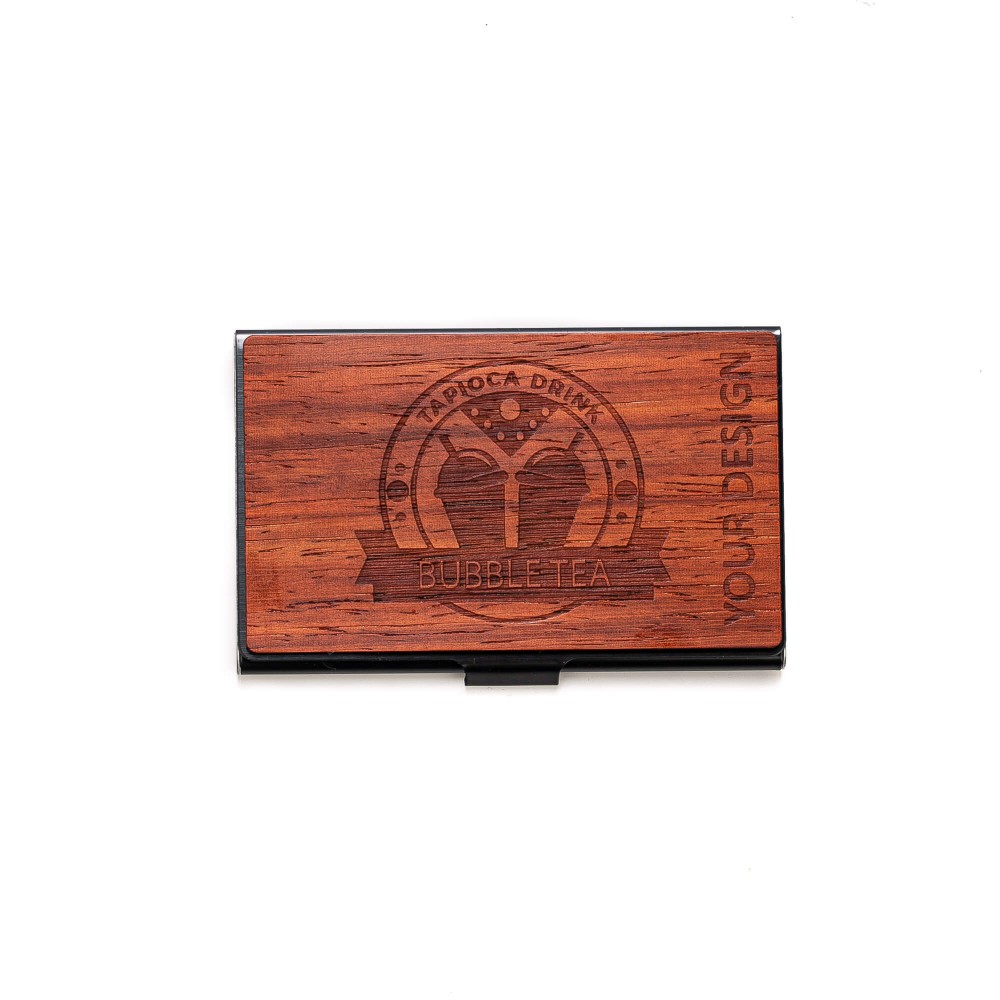 Personalized Wooden Business Card Holder Black - Your Logo - Design