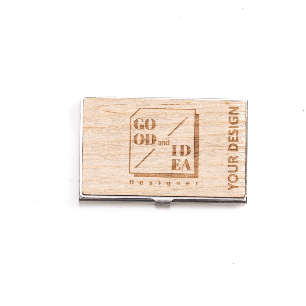 Personalized Wooden Business Card Holder Inox - Your Logo - Design