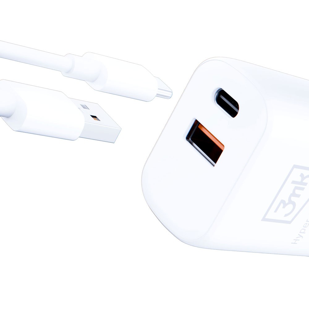 Ładowarka sieciowa 3mk Hyper Charger USB-A, USB-C QC 3.0, PD 20W, biała