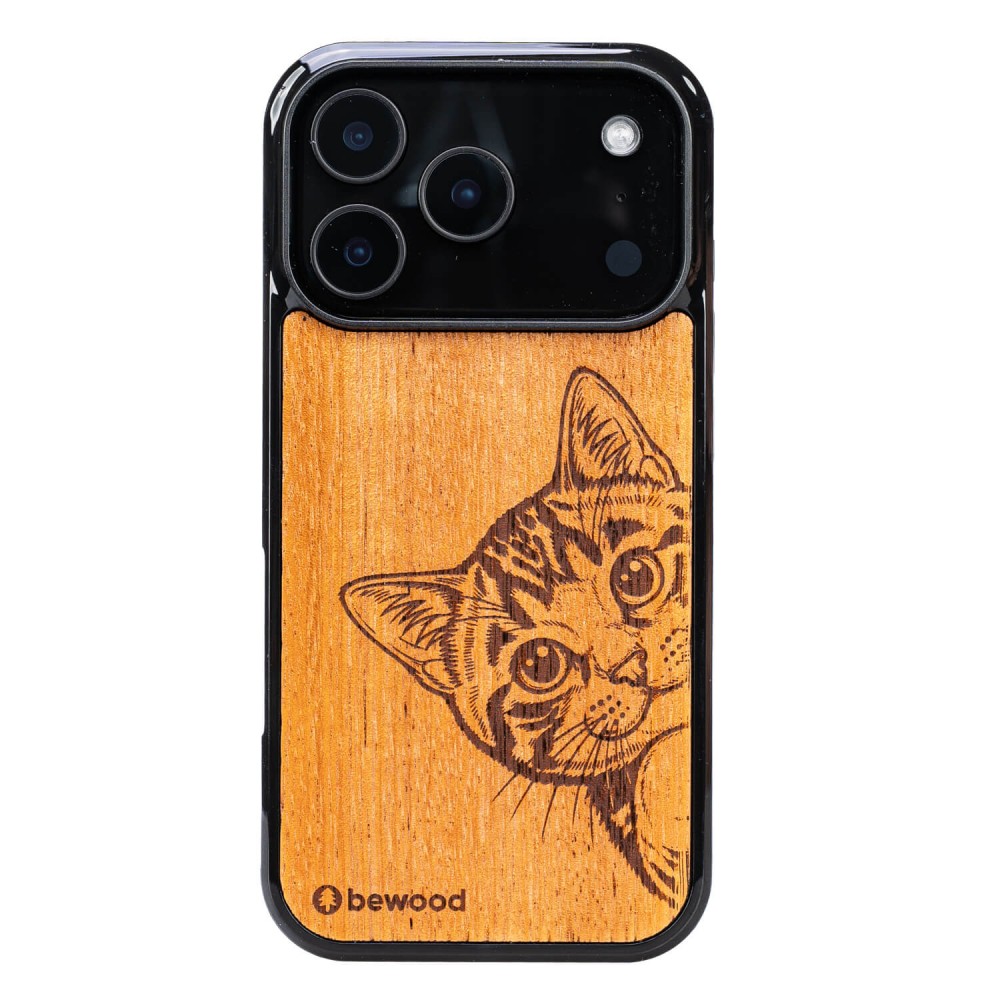 Drewniane Etui Bewood do iPhone 17 Pro CAT LOVER MERBAU (1)