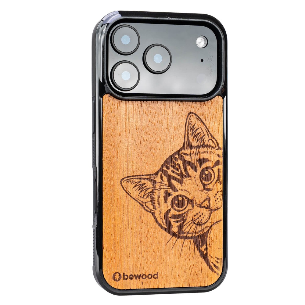 Drewniane Etui Bewood do iPhone 17 Pro CAT LOVER MERBAU (2)