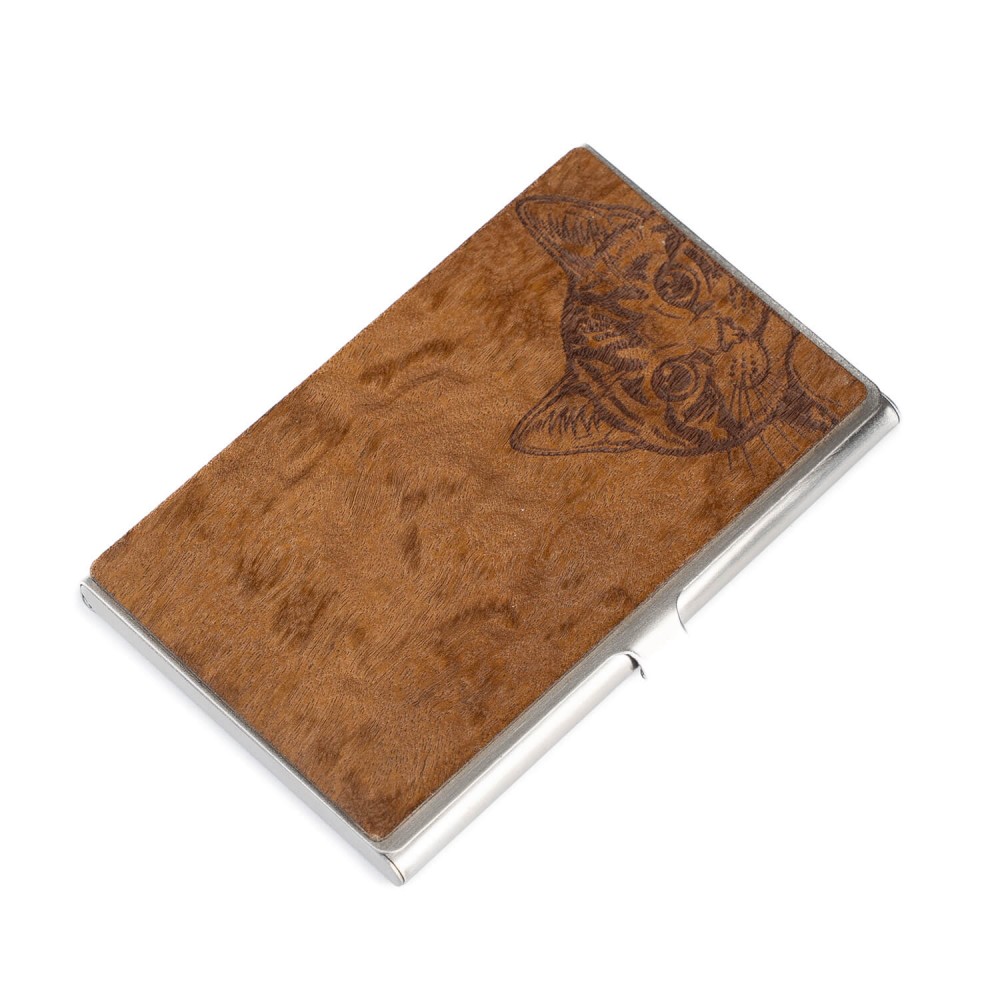 Business Card Holder Inox Cat Lover Imbuia (1)