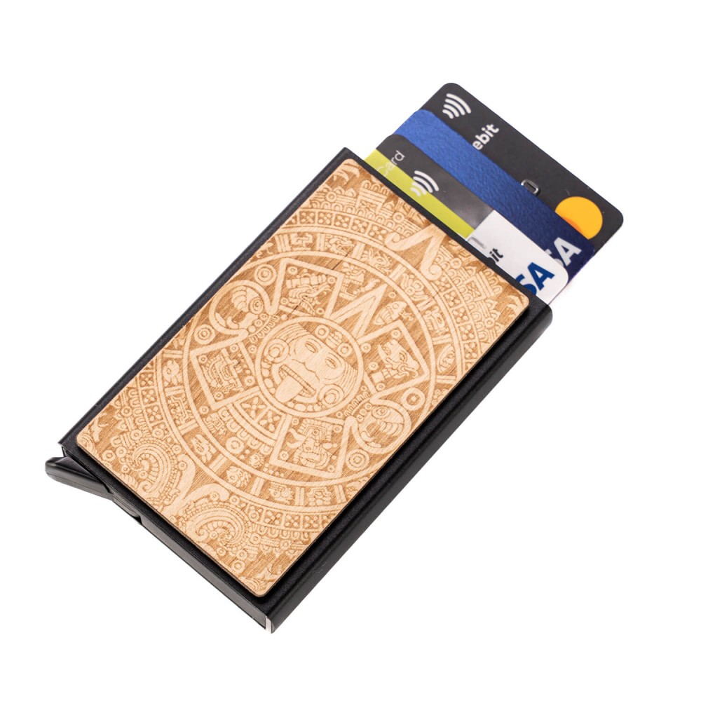 Credit Card Case Bewood Inox Aztec Calendar Anegre (1)