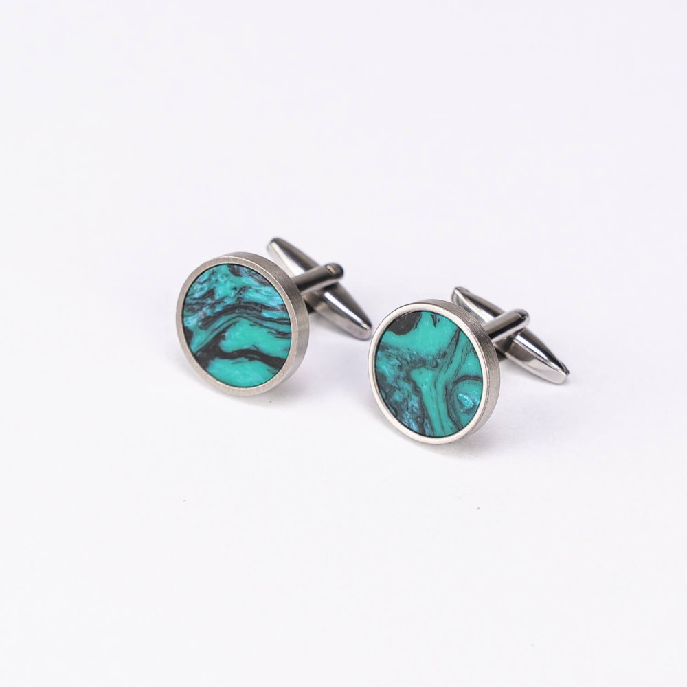 Cufflinks Bewood  Unique - Turquoise - Silver - 18mm (3)