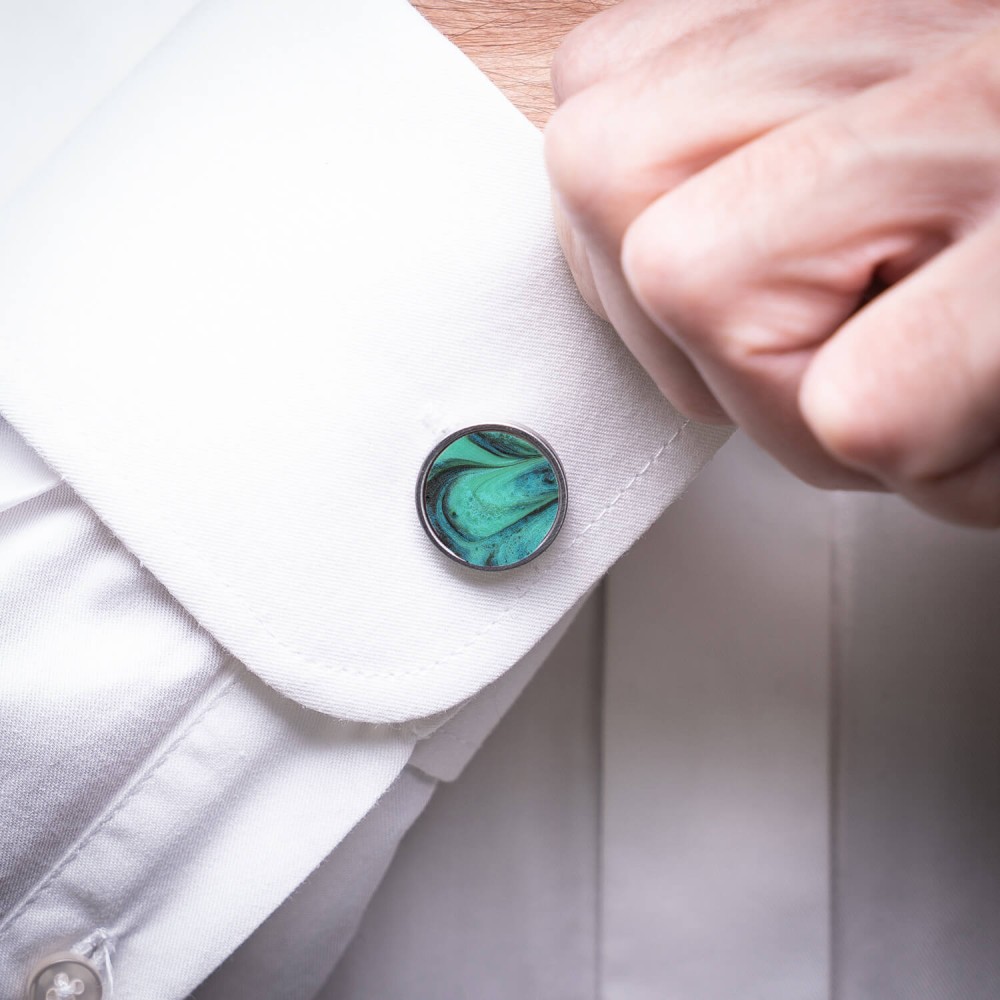 Cufflinks Bewood  Unique - Turquoise - Silver - 18mm (2)