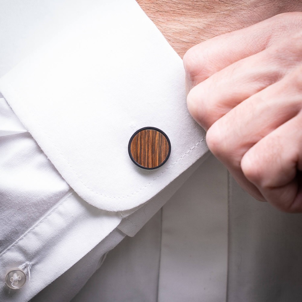 Cufflinks Bewood  - Mango - Black - 18mm (2)