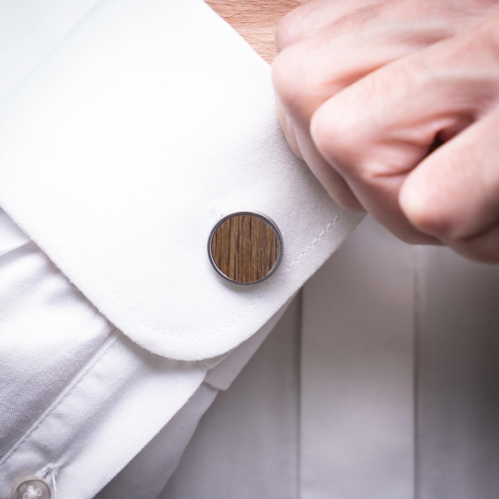 Spinki do mankietów Bewood - Dąb Wędzony - Silver - 18mm (2)