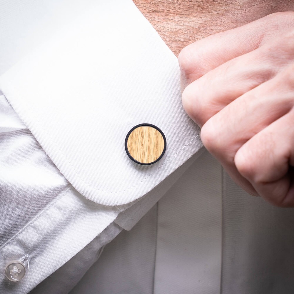 Cufflinks Bewood  - Oak - Black - 18mm (2)
